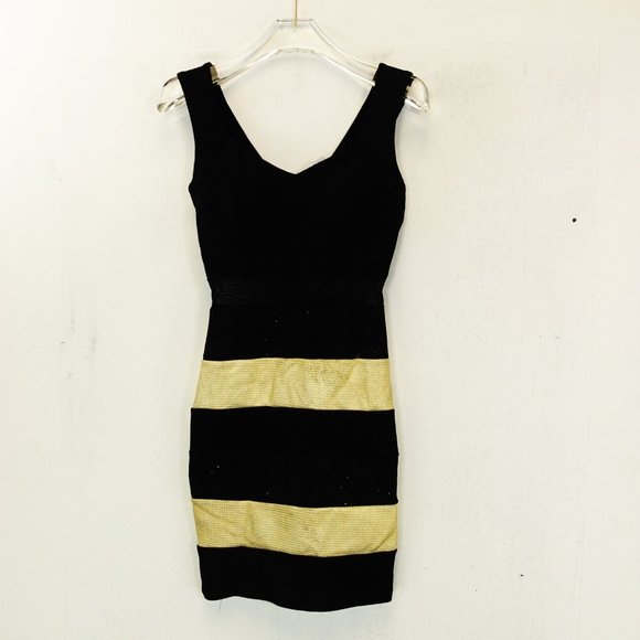 WINDSOR Women's Ivory Black Bodycon Mini Dress SMALL‎ Mesh Stretch Made in USA - Picture 1 of 13